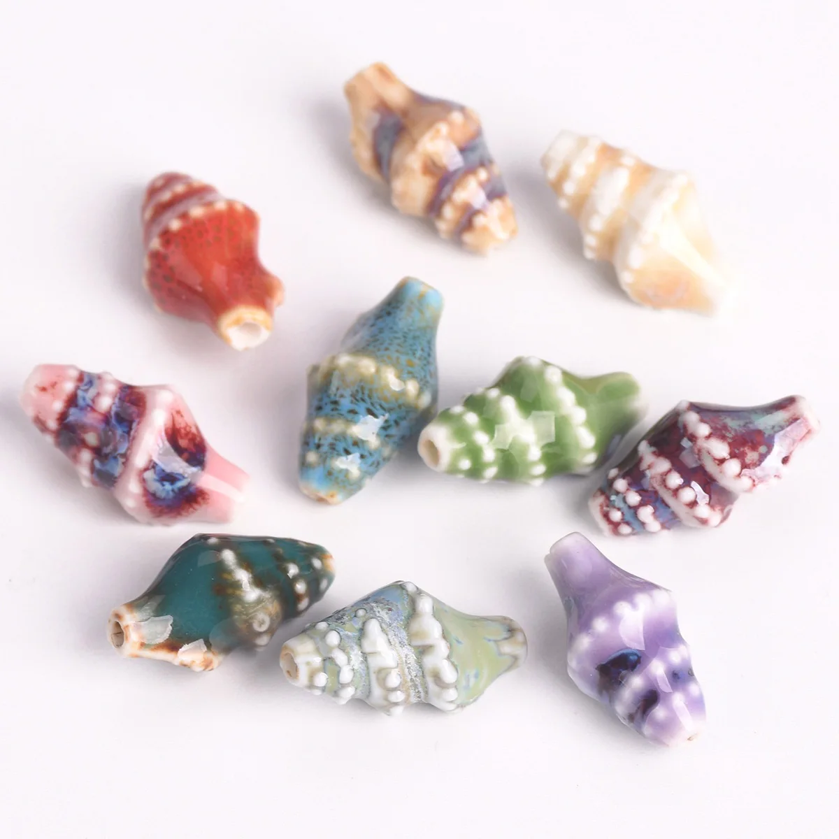 10pcs Ocean Conch Shape 20x11mm Colorful Glazed Ceramic Porcelain Loose Beads For Jewelry Making DIY Crafts Findings