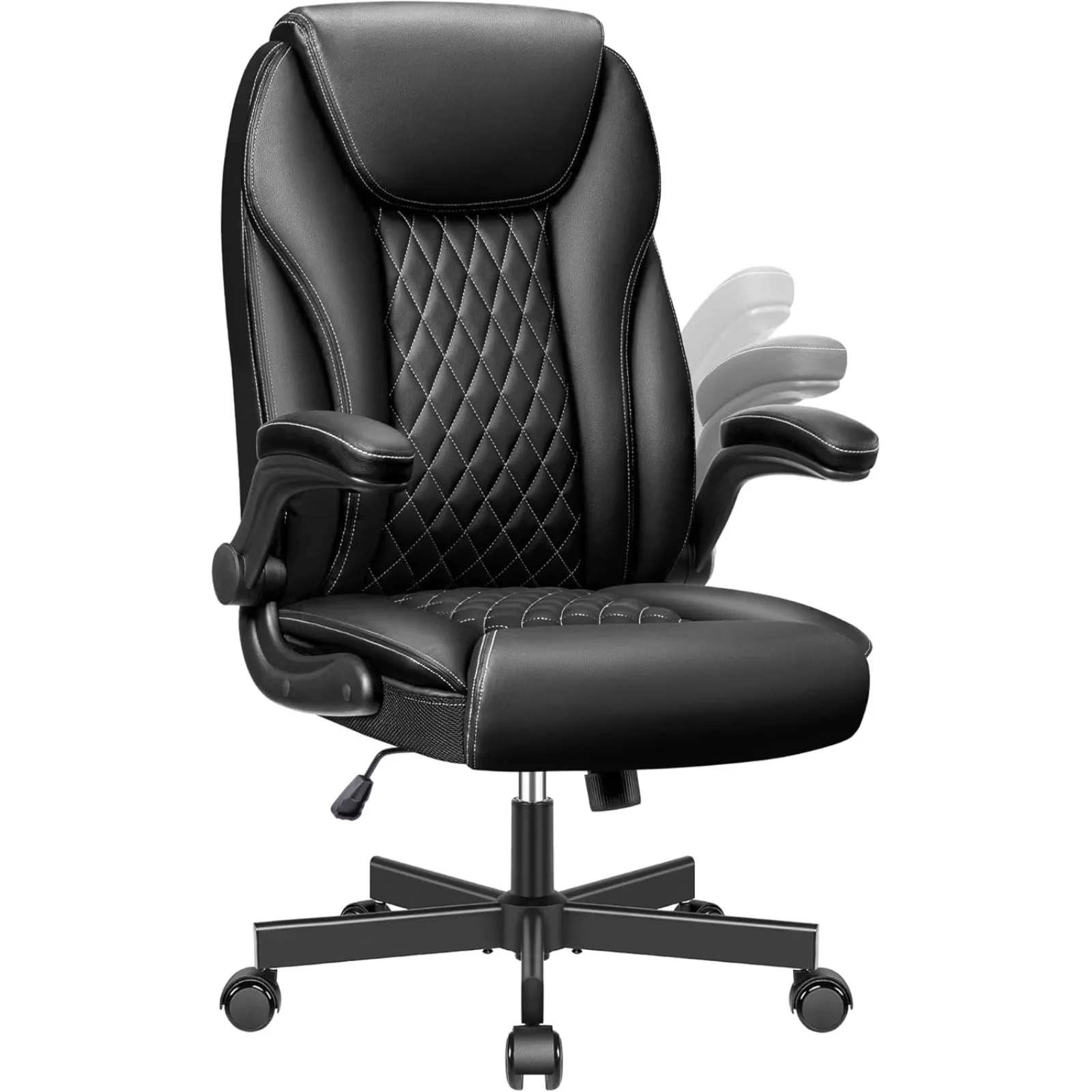 

US Executive Office Chair Ergonomic Leather Office Chair, Wide Home Office Chair with Adjustable Flip-up Arm, High Back