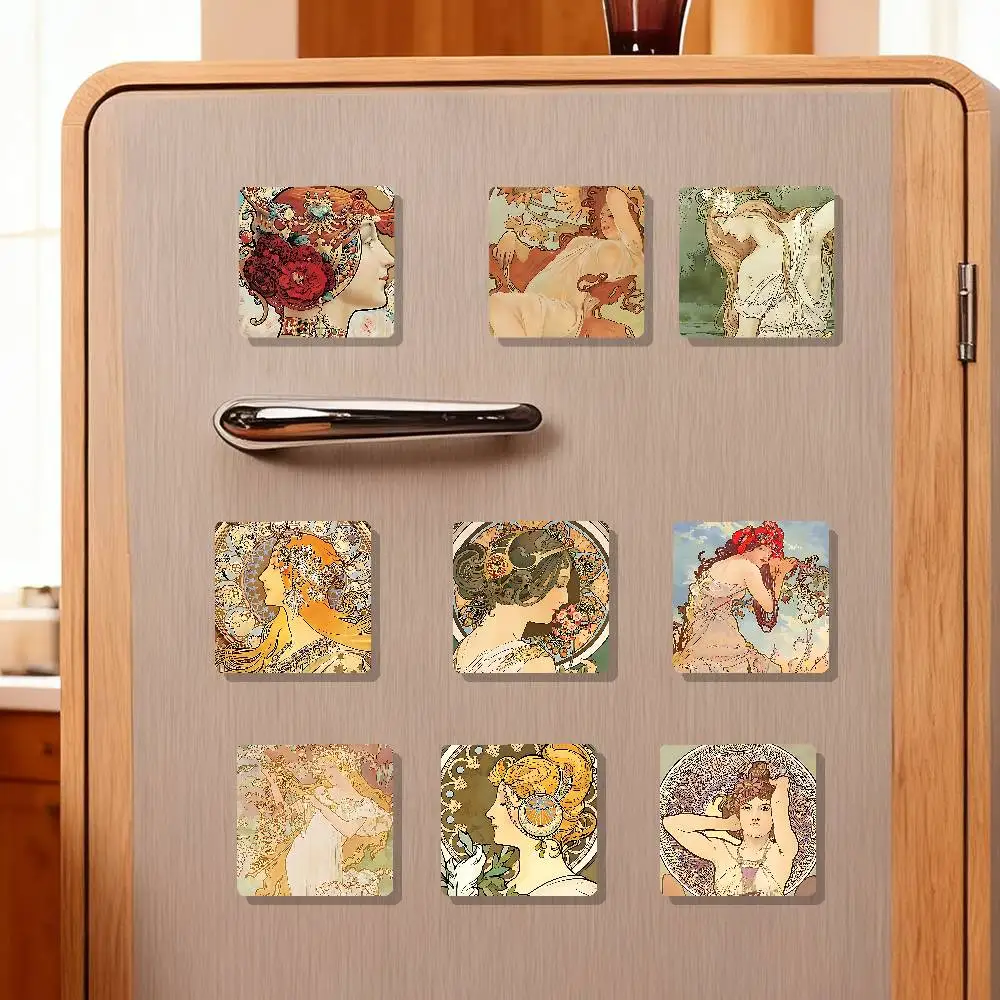 Vintage Alphonse Mucha Refrigerator Magnet Personalized Creative Magnetic Stickers With Magnets