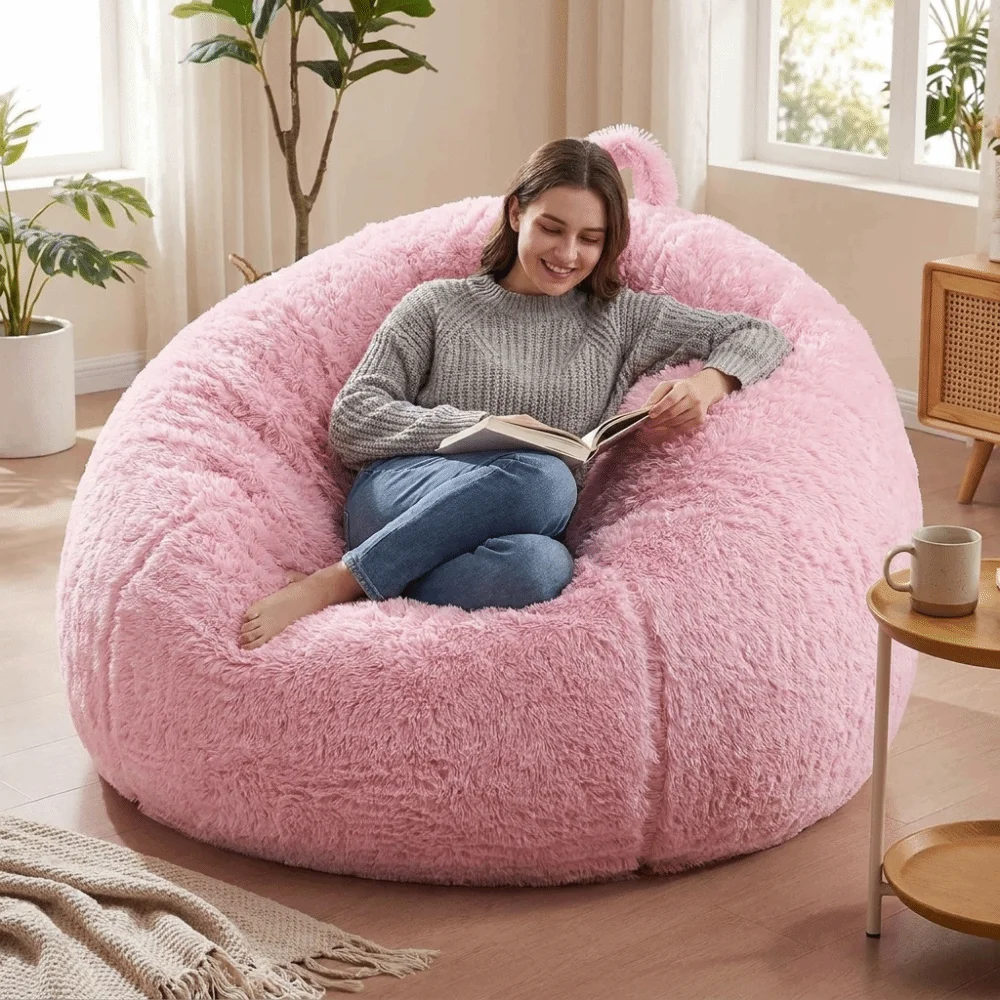 Multi-functional Soft Fluffy Lazy Sofa Cover Round Cozy Cushion Cover Colorful Large Size Bean Bag Chair Cover Dorm Room