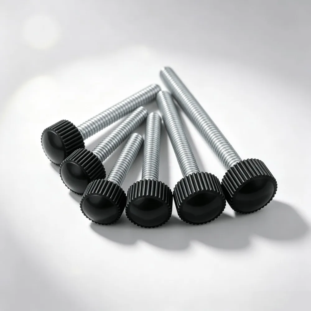10pcs M4 M5 M6 Black Bakelite Thumb Screws, Carbon Steel Knurled Shaft Round Plastic Head Handle Hand Bolts for Quick Adjustment