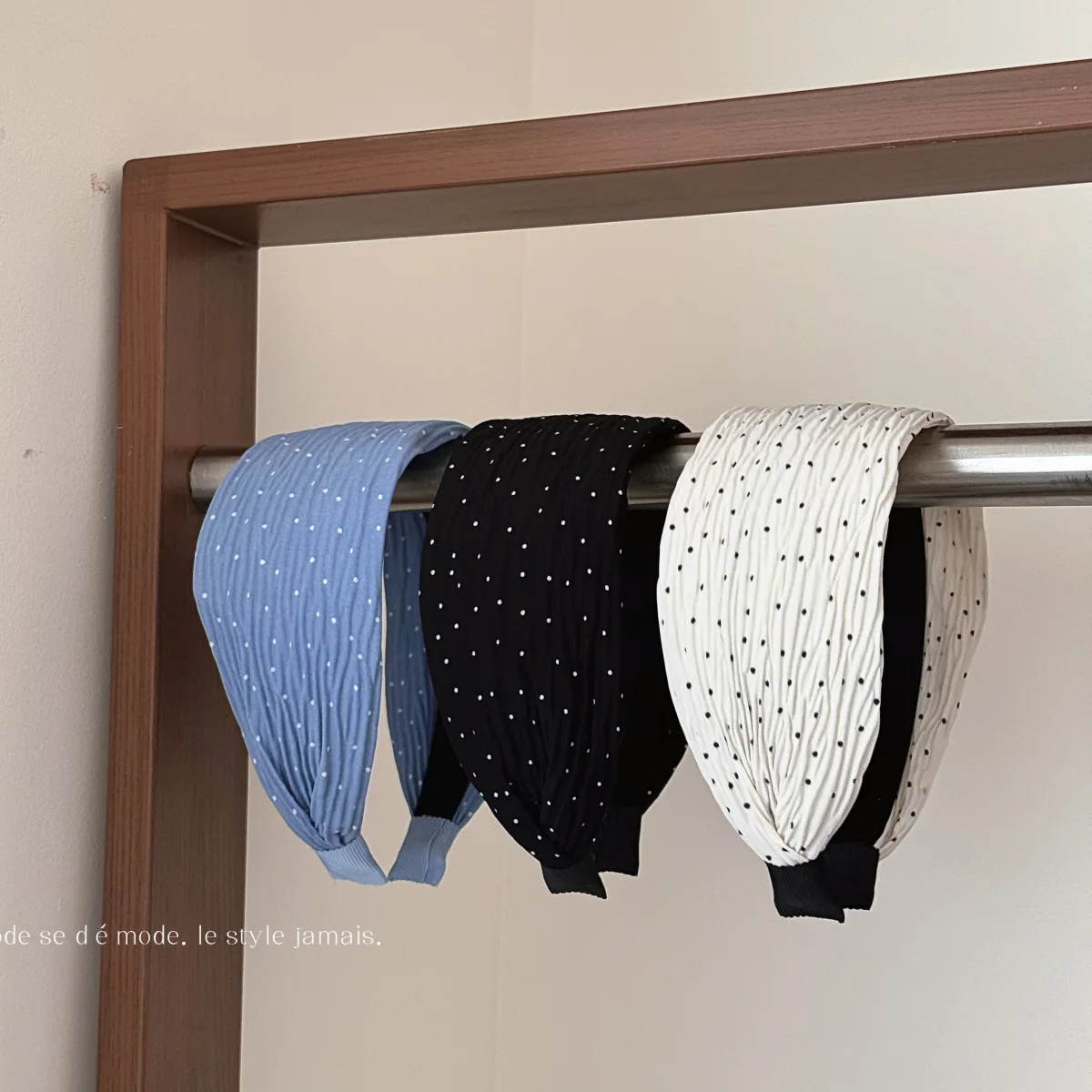 Headband Polka Dot Pleated Cloth Comfortable Fit Face Slimming High Crown Hair Taming Daily Office Travel Women Accessory