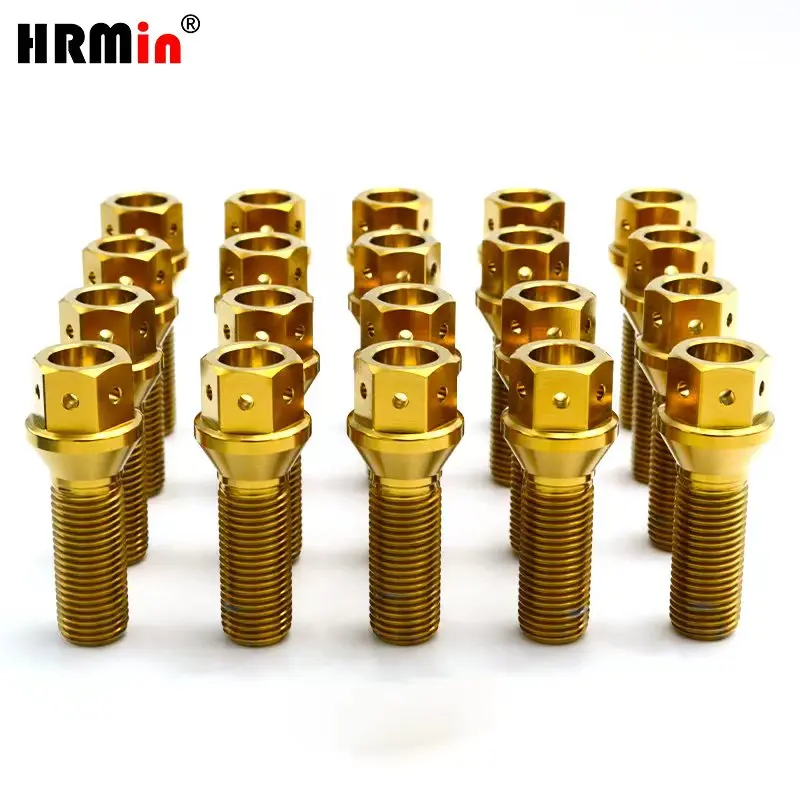 

HRMin wheel Gr5 titanium bolt hub screw M12/M14x1.25/1.5x28-45mm Cone seat 6 holes for Germany Automotive wheel