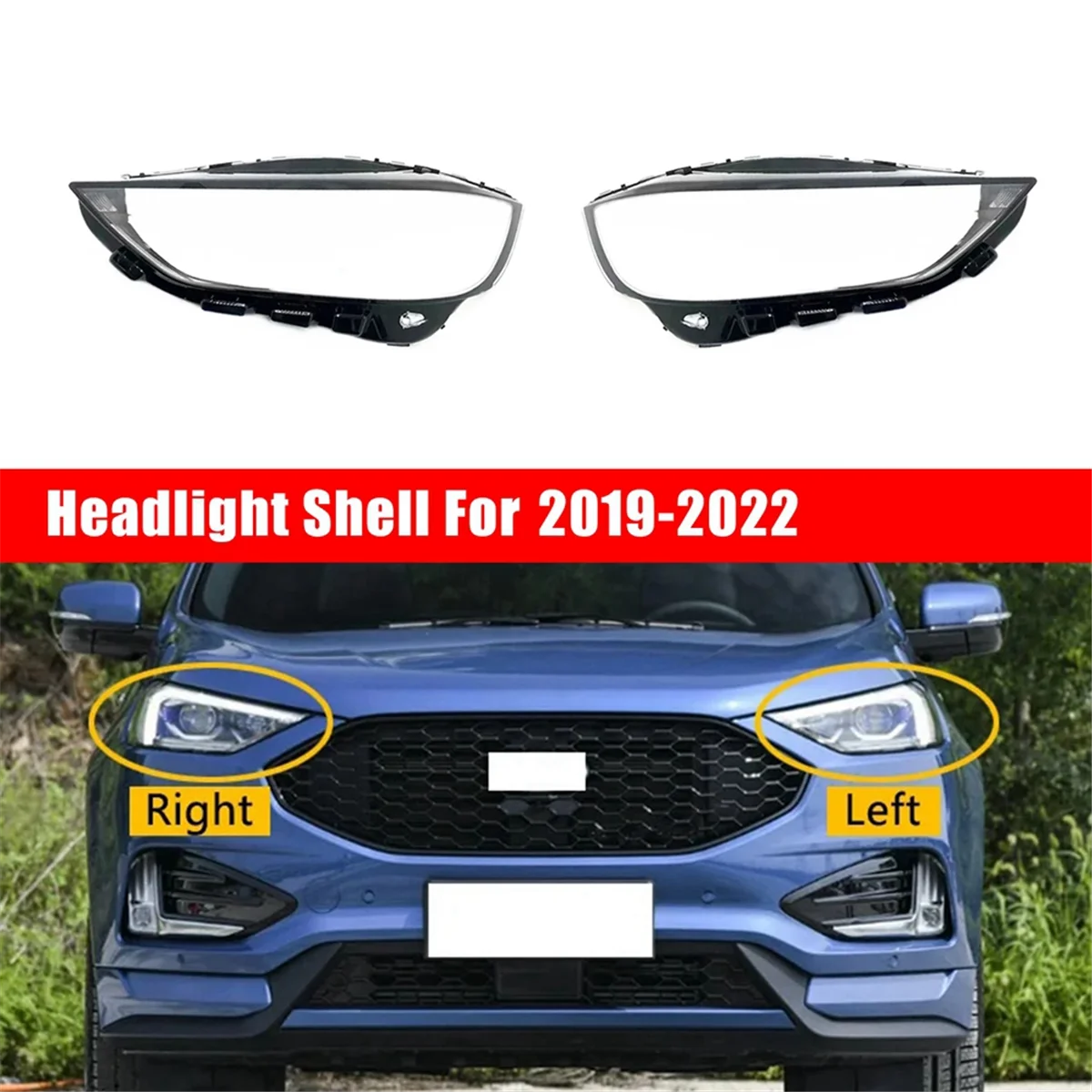 

For Ford Edge 2019-2022 Headlight Shell Lamp Shade Transparent Cover Headlight Glass Head Light Lamp Cover Left