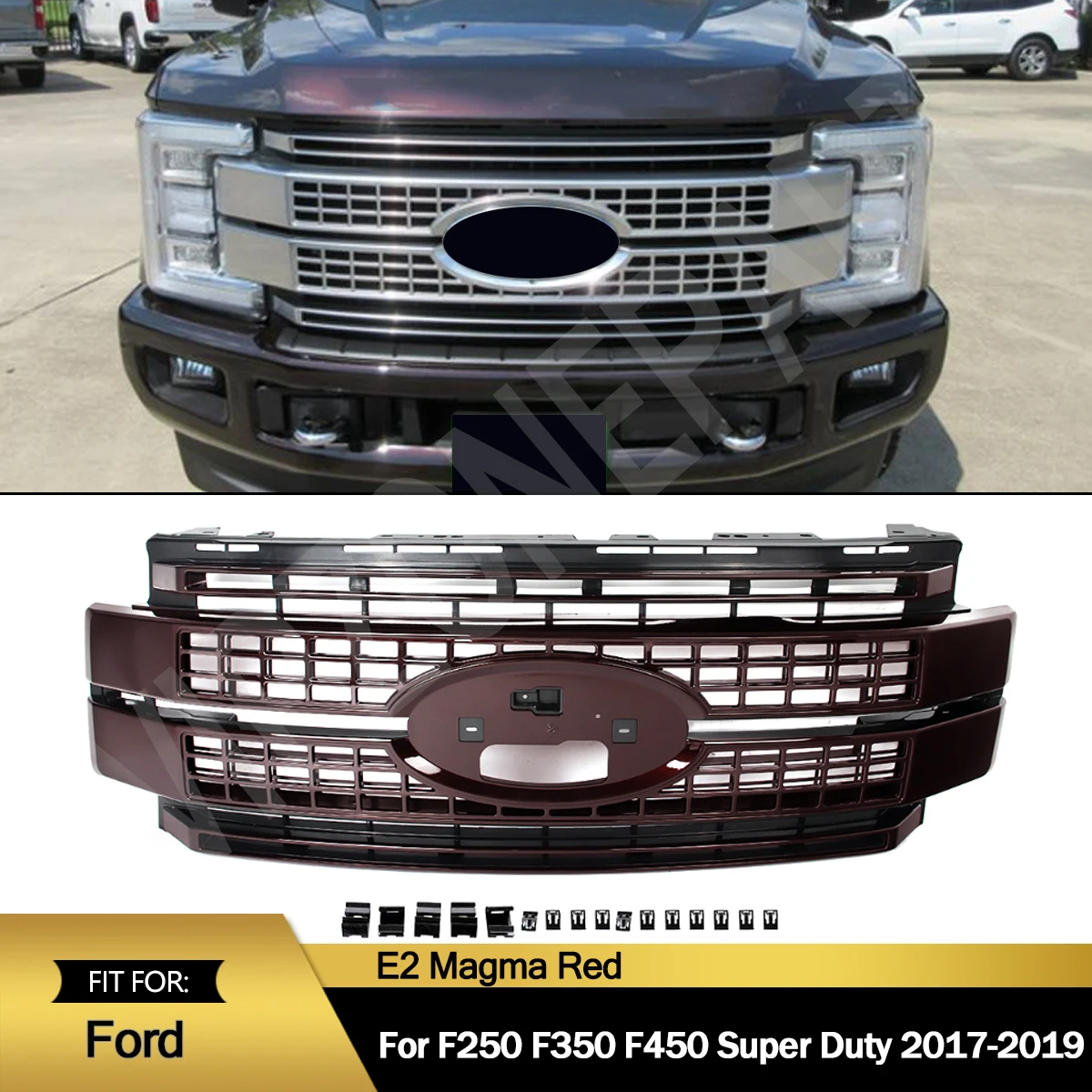 Magma Red Upper Replacement Front Bumper Racing Grills Grille For Ford F250 F350 F450 Super Duty Hood Mesh SAIQINGSP