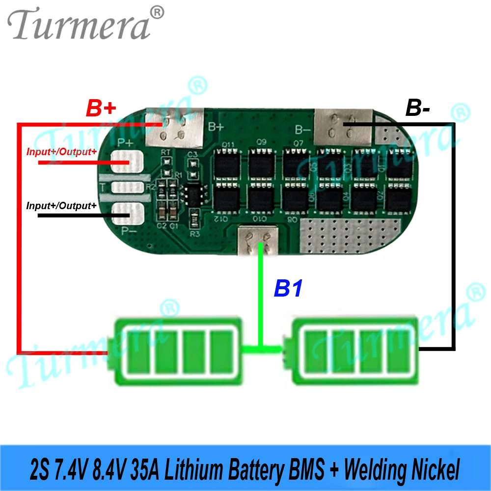 Turmera 2S 7.4V 8.4V 35A 21700 แบตเตอรี่ BMS 10MOS ป้องกันบอร์ดเชื่อมนิกเกิลสําหรับ DIY 8.4V รุนแรง Turbo Jet พัดลมแบตเตอรี่ใช้