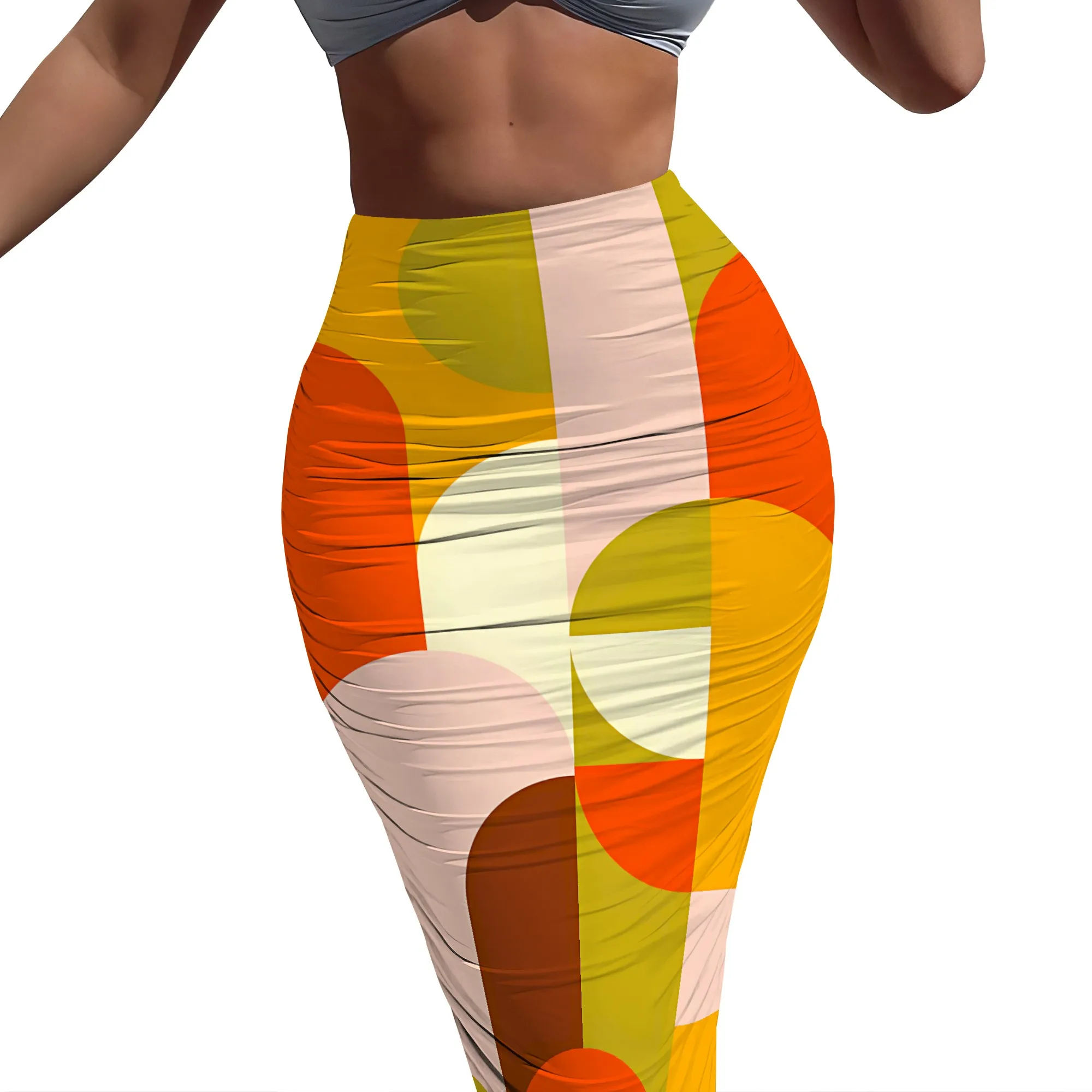 Nupusa Jupe imprimée cercle coloré pour femme Jupe longue moulante taille haute décontractée