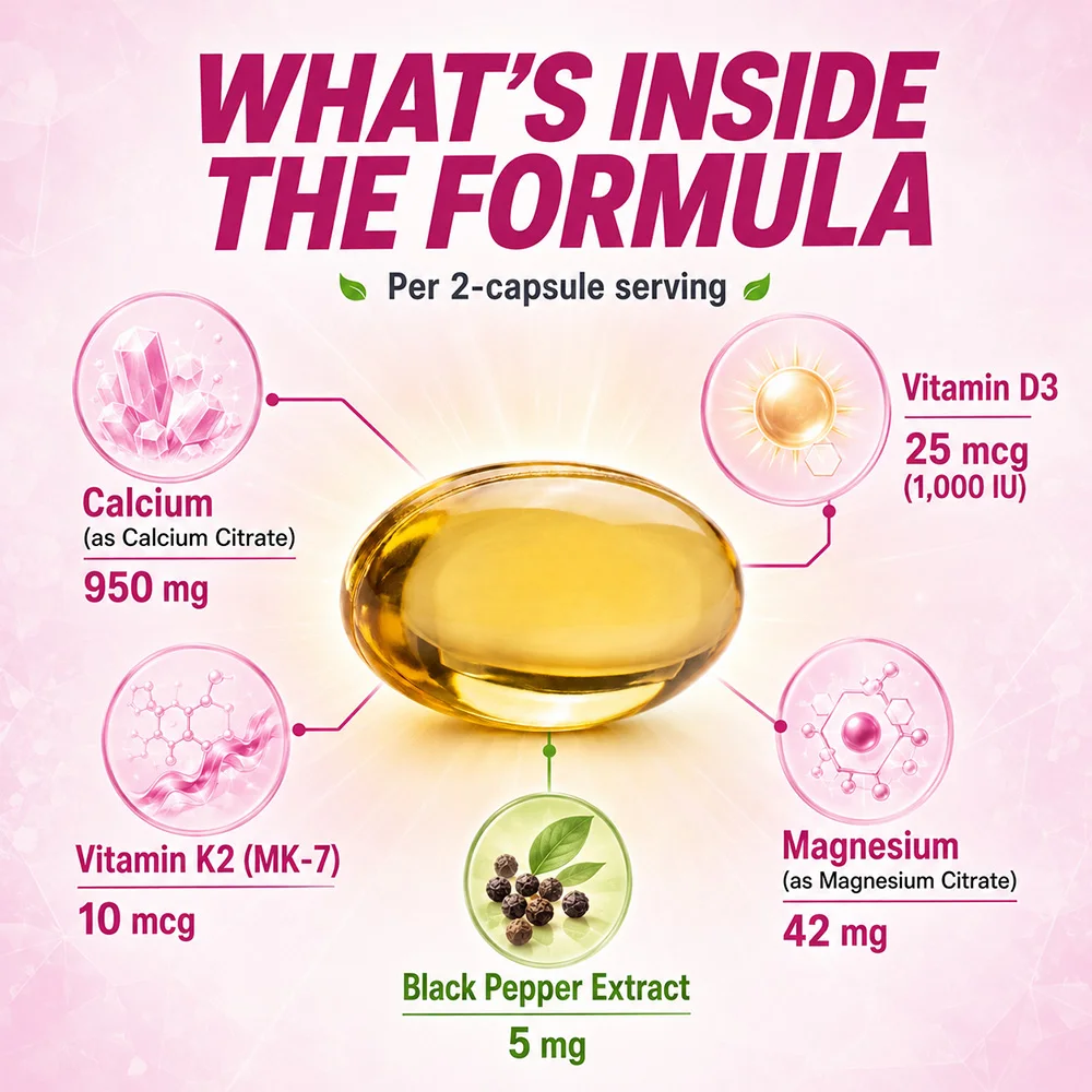 Calcium Citrate 950mg Supplements Capsule for Women & Men, with Vitamin D3 K2, High Absorption for Bone Muscle Healthy