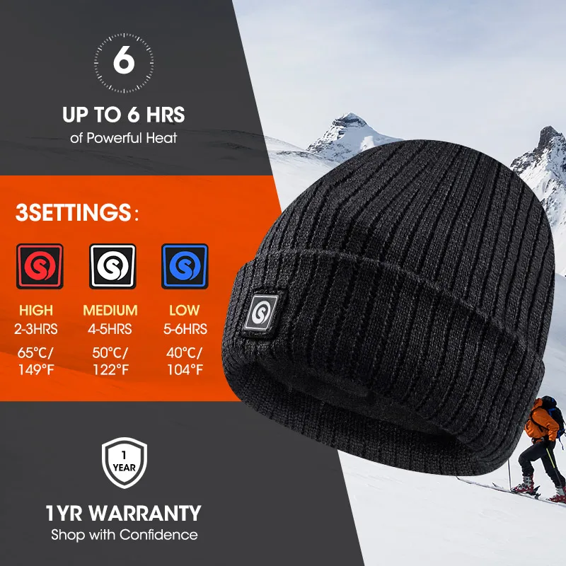 Savior Heated Hat Battery Heated Beanie Electric Rechargeable Warm Winter Heated Fleece Cap