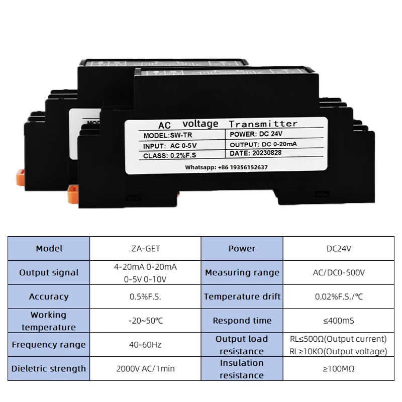 DC Voltage Transmitter 0-500V to 0-10V 4-20mA 0-5V Signal Isolator Signal Converter to PLC