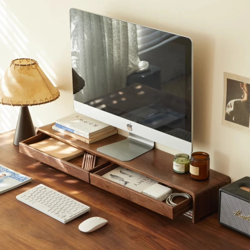 Walnut Wood Monitor Stand Laptop Riser with Storage Shelf Ergonomic Desk Organizer for Home Office & Workspace Screen Dock