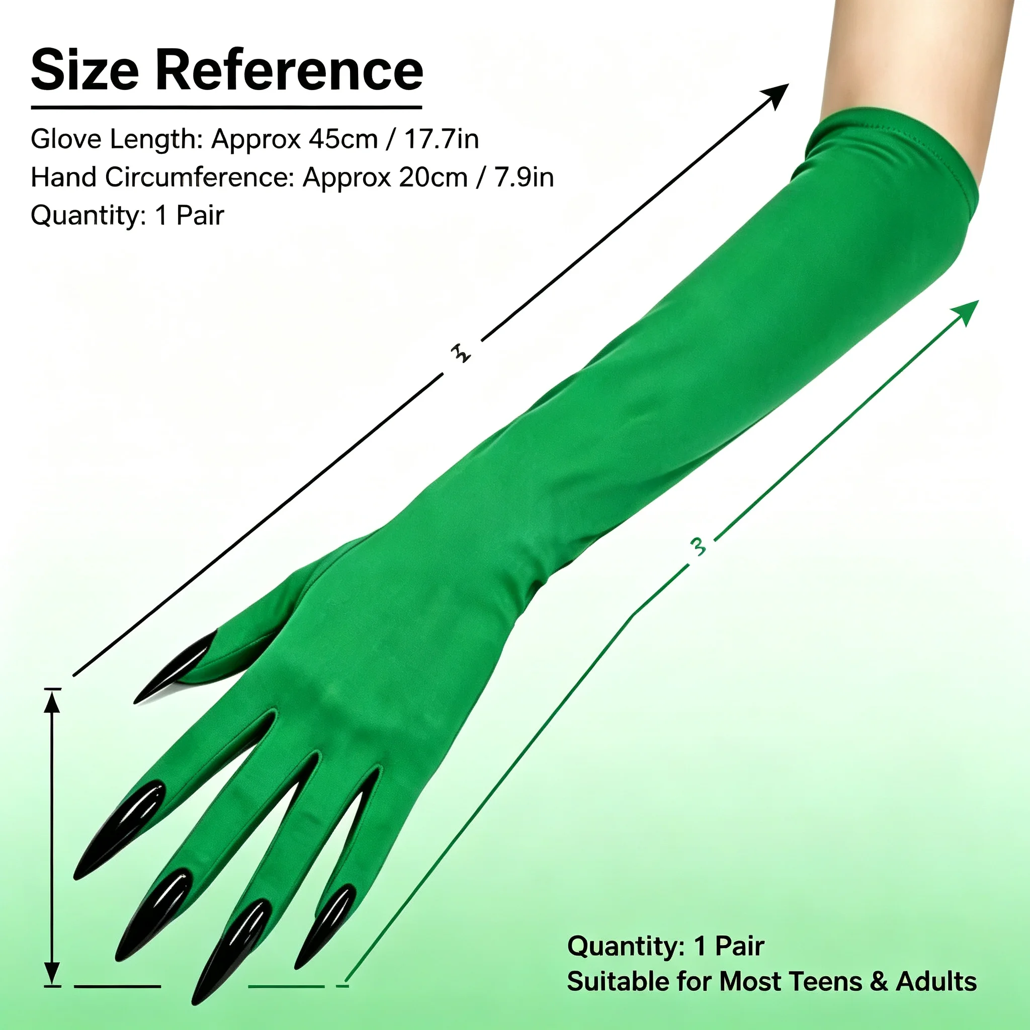 Halloween Witch Monster Claw Gloves Long Green Stretch with Black Nails Hand Accessory for Party Fancy-Dress Costume Decor Props