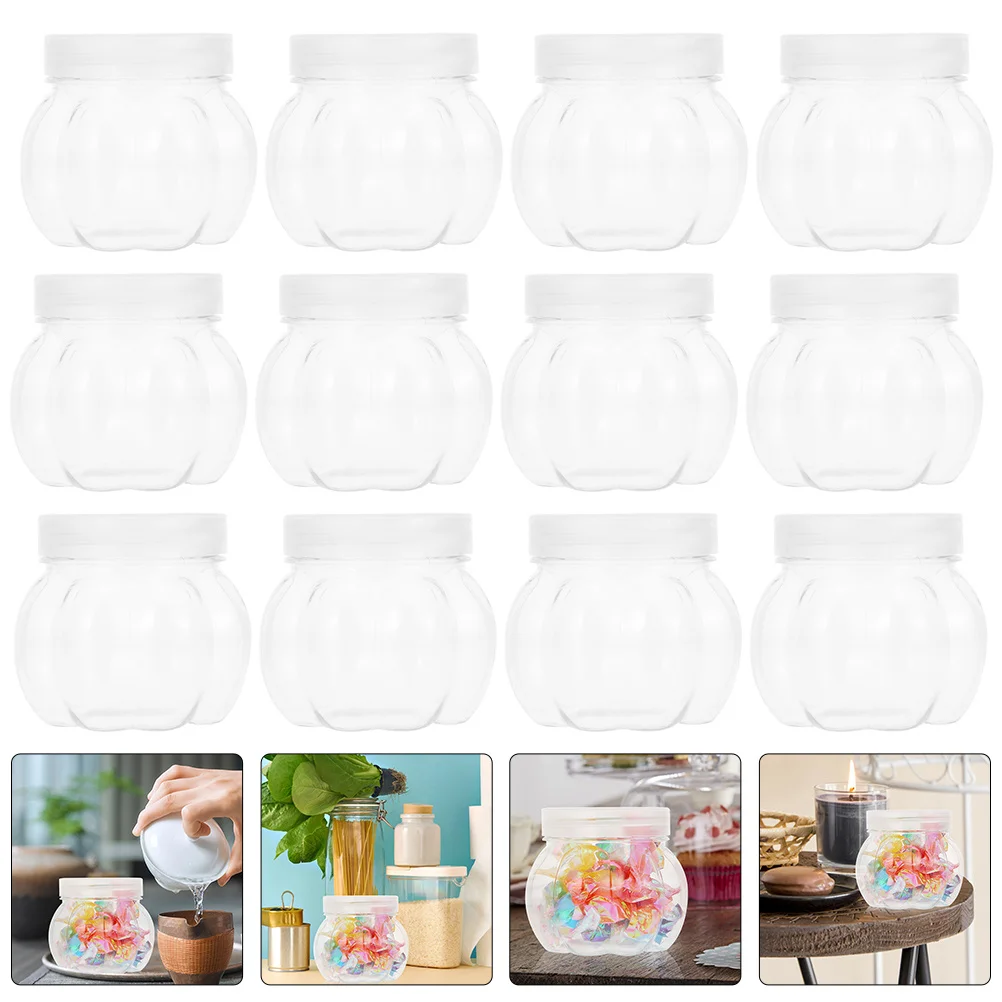

24Pcs Clear Plastic Pumpkin Jars with Sealing Lids Candy Storage Boxes for Home Kitchen Office Use Multi Functional Food