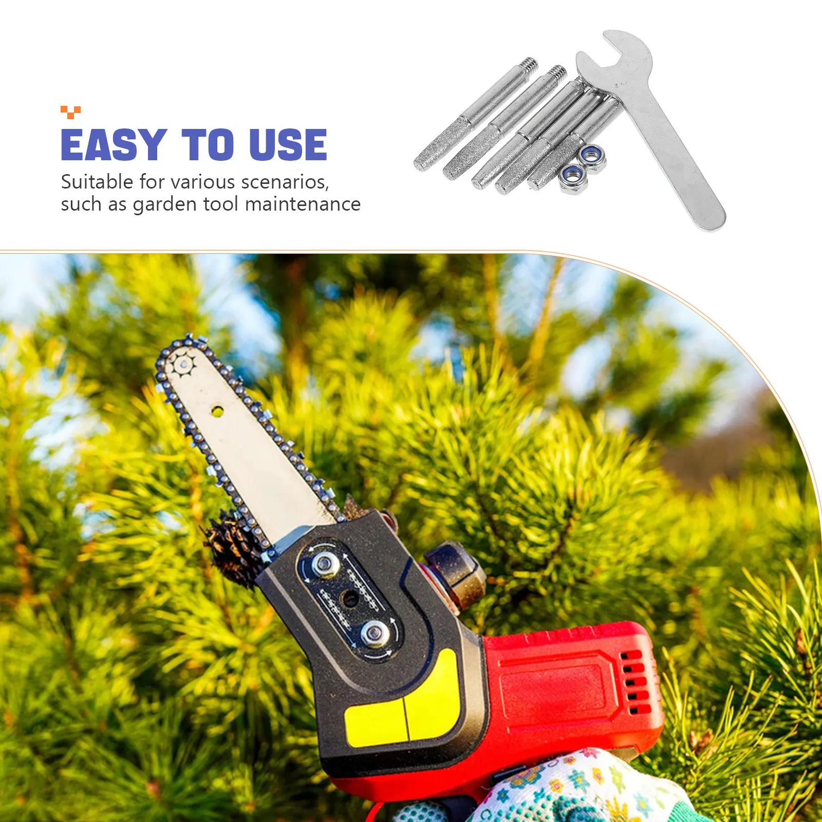 1Set Chainsaw Burr Grinding Head Diamond Hand Crank Sharpening Tool Screw Nuts Wrench for 5.5mm Chain Maintenance view 3
