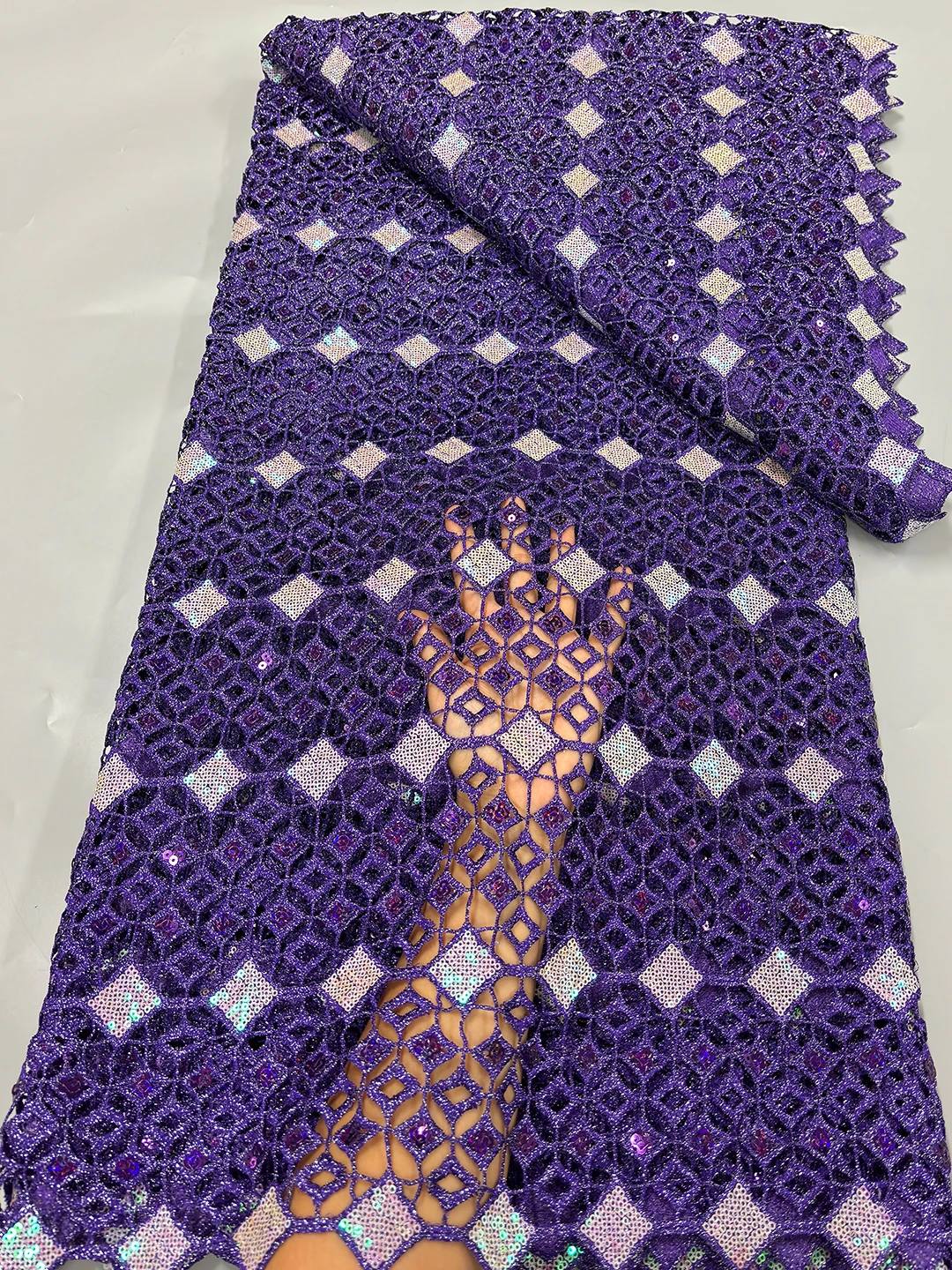 

Фиолетовый гипюровый шнур, кружевная ткань с блестками, 2025 г., высококачественная африканская кружевная ткань для сувениров с водой для женщин, вечерние платья, 5 ярдов