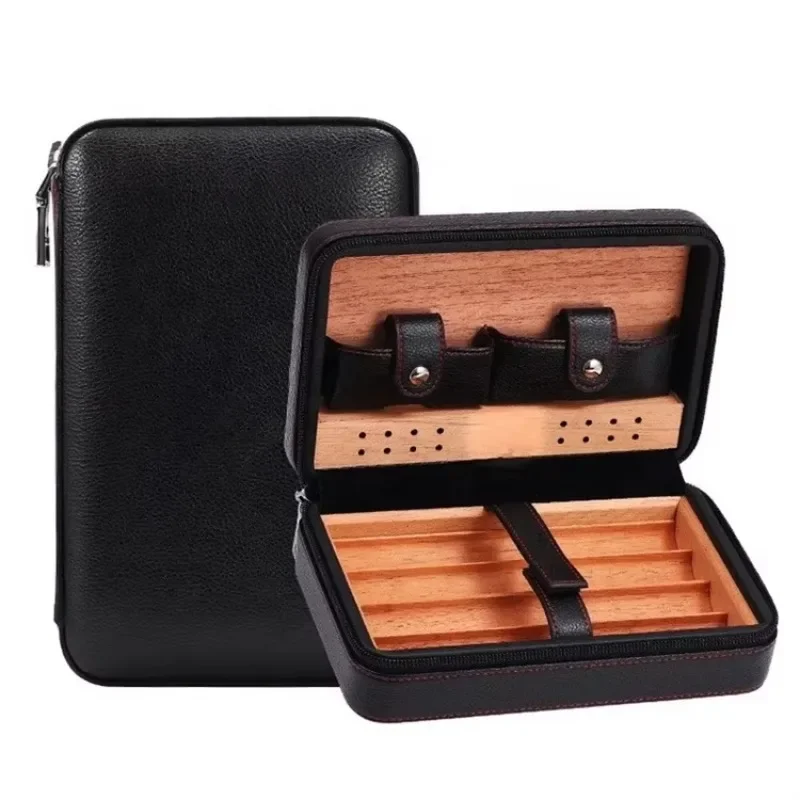 Personalized wooden Pu leather cigar accessories travel humidor