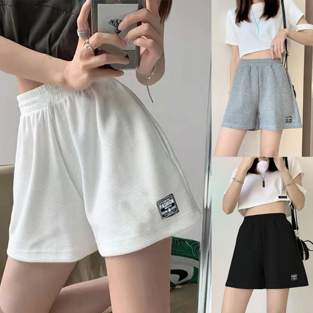 

2024 New Women High Waist Casual Waffle Shorts Black Aesthetic Pockets Loose Pants Korean Harajuku Fashion Outdoor Bottoms