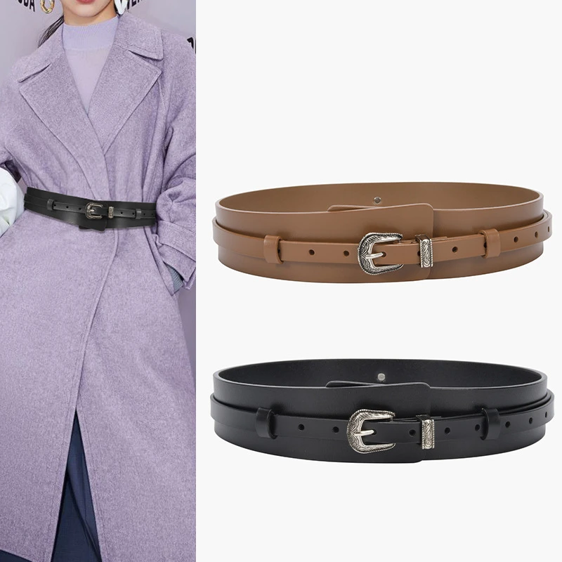 Women's leather belt decoration fashion belt coat belt pin buckle genuine leather belt versatile wide waist seal