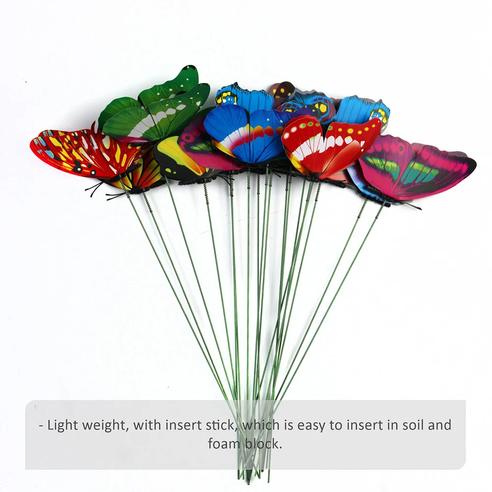 20 قطعة فراشات محاكاة ديكور اصطناعي نابض بالحياة حديقة ديكور المنزل سطع أواني الزهور الملونة