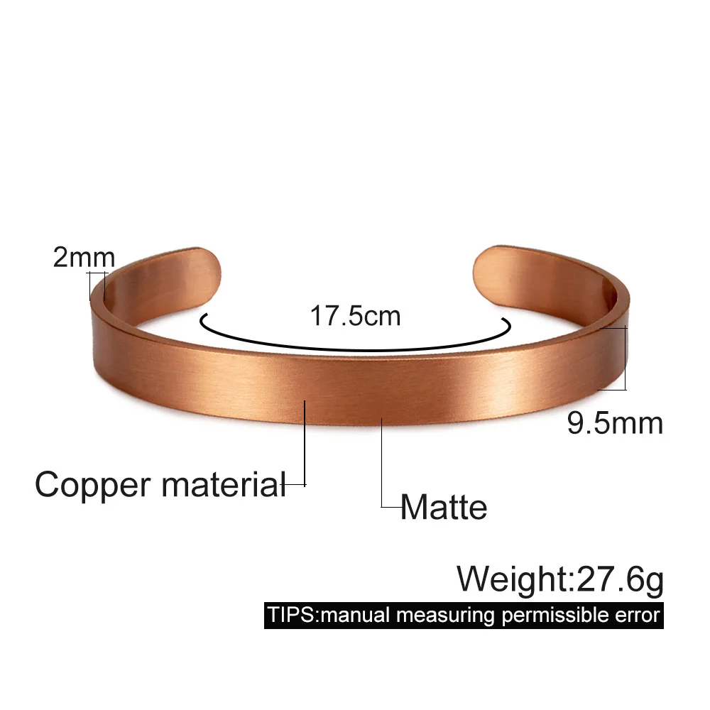 Vinterly Pure Copper Bracelets Matte Adjustable Open Cuff 9.5mm Wide Bangles Soft Metal Resizable Jewelry for Men Women Gifts