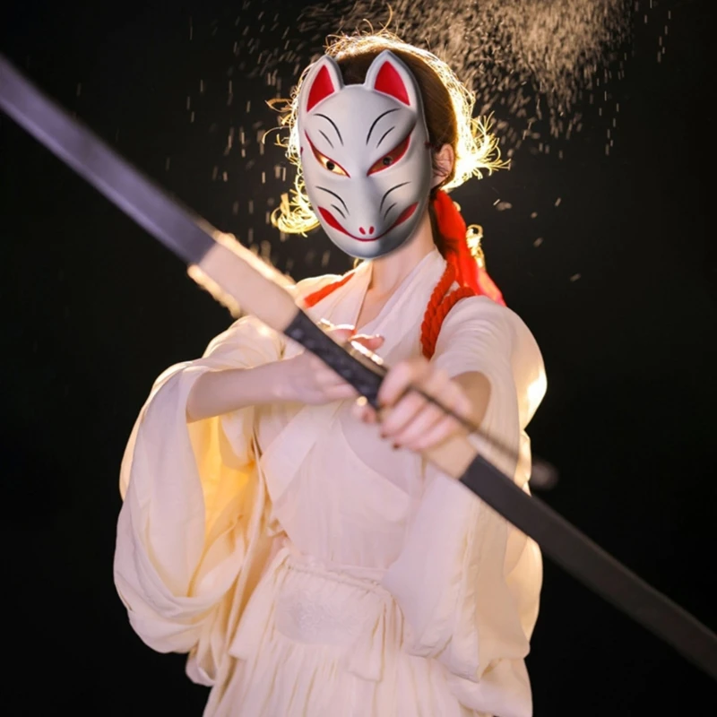 ユニセックスハロウィンパーティーフォックスマスク、日本のアニメコスプレ、フルフェイスマスク、カーニバルの仮面舞踏会、女性と男性のためのコスチュームアクセサリー