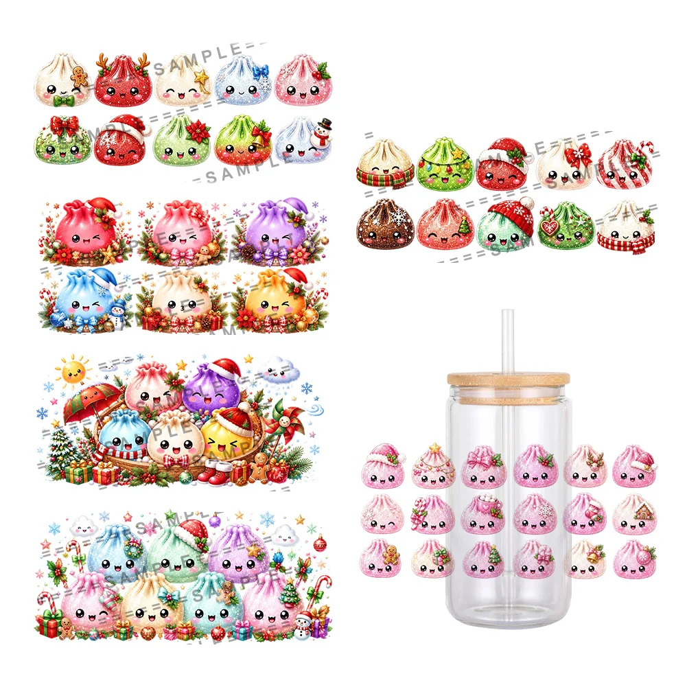 11x24cm Christmas Winter Cute Bun UV DTF Cup Wrap Sticker Decal Transfer for 16oz Libbey Glass Can Waterproof