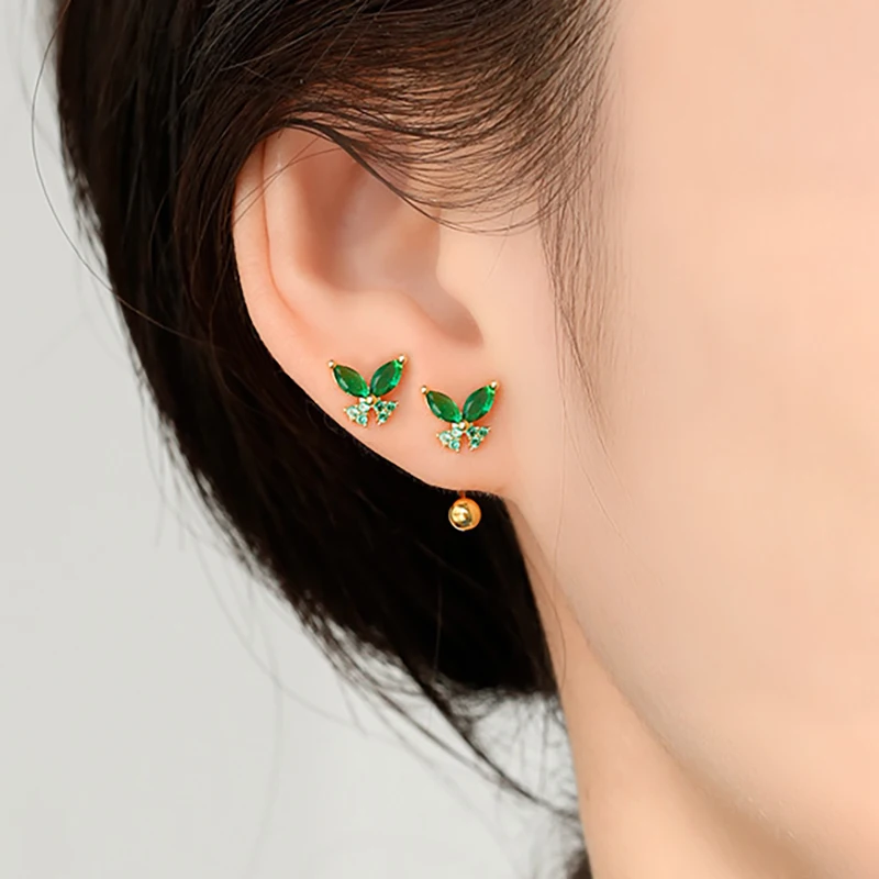 2pcs Stainless Steel Green Butterfly Stud Earrings For Women Tragus Cartilage Helix Hoop Conch Rook Daith Lobe Piercing Jewelry