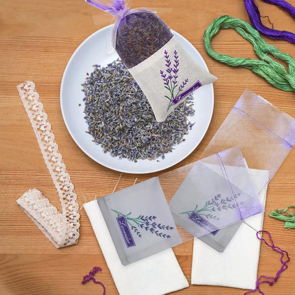 50Pcs Lavender Sachet Bags Transparent Mesh Drawstring Cotton Linen Breathable for Dried Flowers Herb Storage Wardrobe