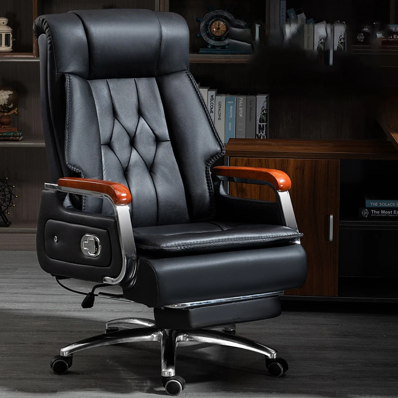 Luxury PU Leather Contemporary Executive Lift Office Chair With Ergonomic Design Adjustable Height Stainless Steel Footrest