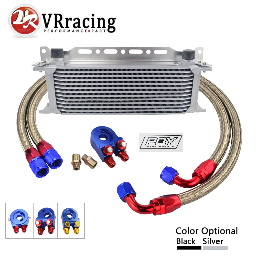 

Universal 13 Row AN10 Oil Cooler Oil Filter Sandwich Adapter + Stainless Steel Braided Hose + Oil Cooler Mounting Bracket