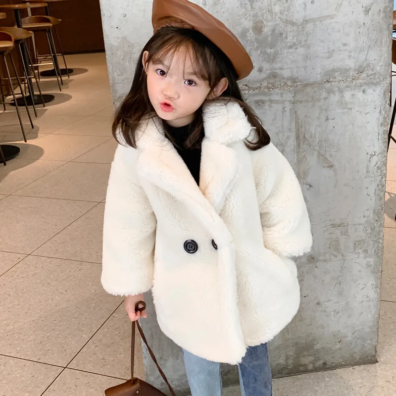 2022 Winter Girls Fashion Faux Fur Jacket Baby Kids Children Thick Warm Coat Outerwear