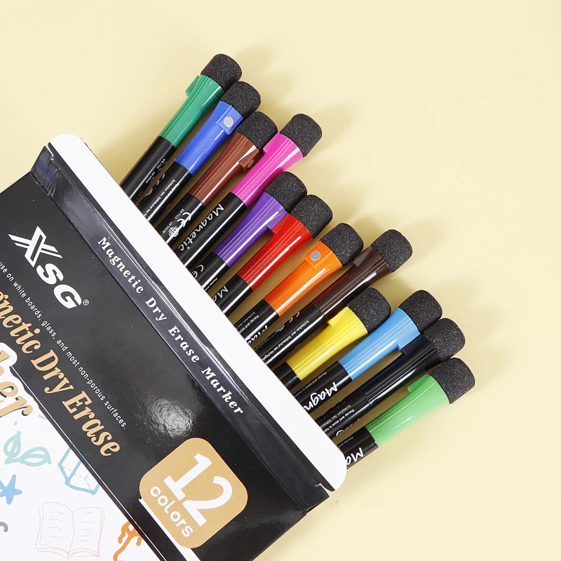 1 Set 12 Kleuren School Klaslokaal Whiteboard Pen Sneldrogend White Board Markers Ingebouwde Gum Kinderen Tekening Pen Briefpapier