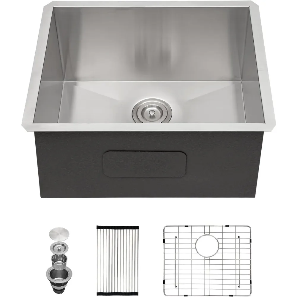 24x18x12 Inch Practical Laundry Sink with Bottom Installation of Deep Single Bowl 16 Stainless Steel Kitchen Sink