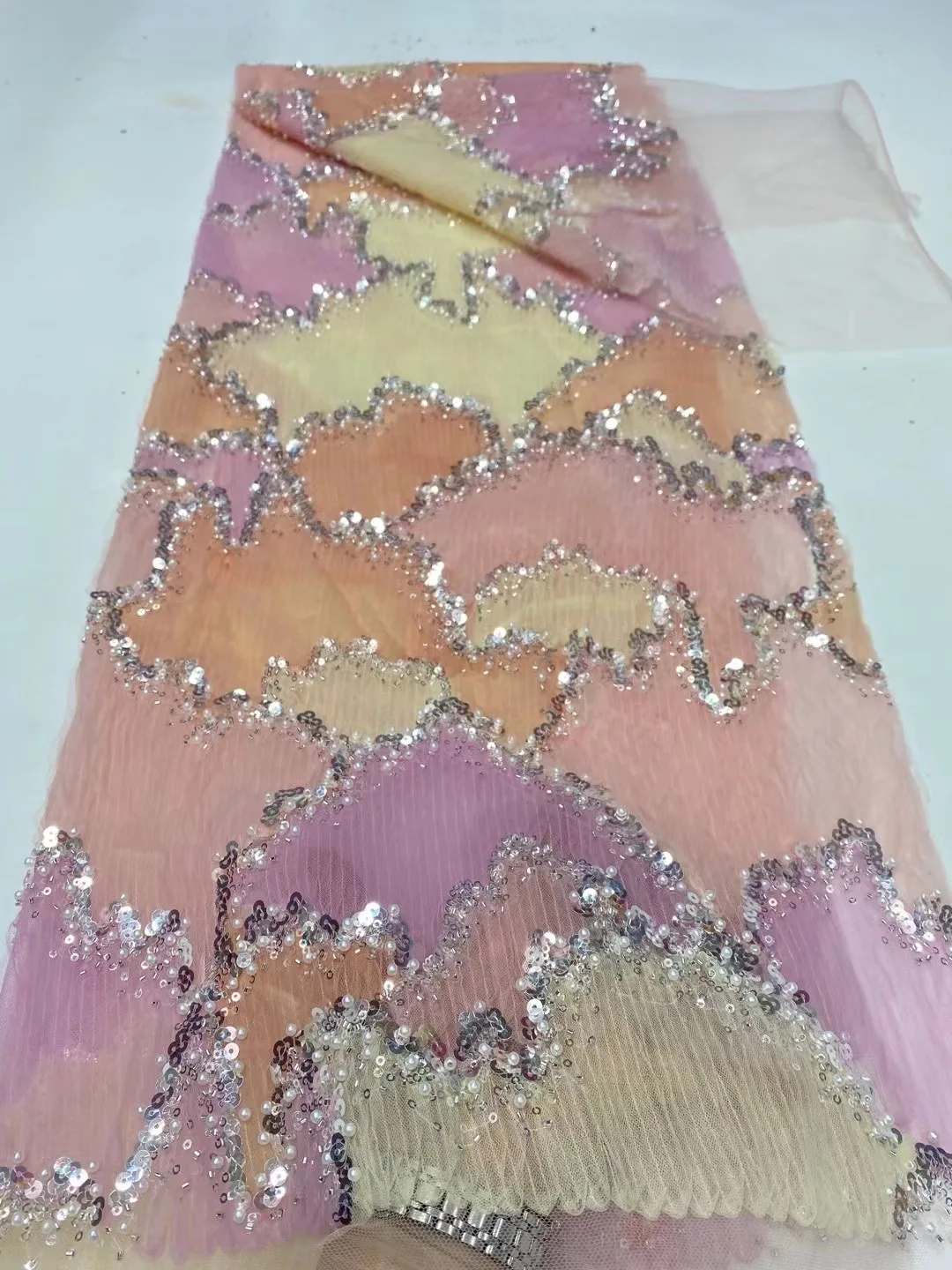 

2026 Luxury Nigerian African French Guipure Tulle Lace Fabric 3D Sequins Beaded Embroidery for Wedding Party Evening Dresses