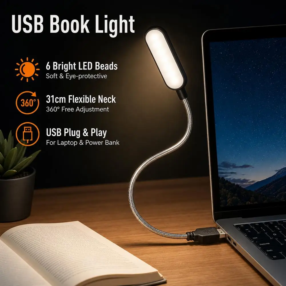 Mini LED Book Light USB Night Lamp Table Night Reading Lights PC Computer Laptop Notebook Booklight Flexible Bendable Book Lamp