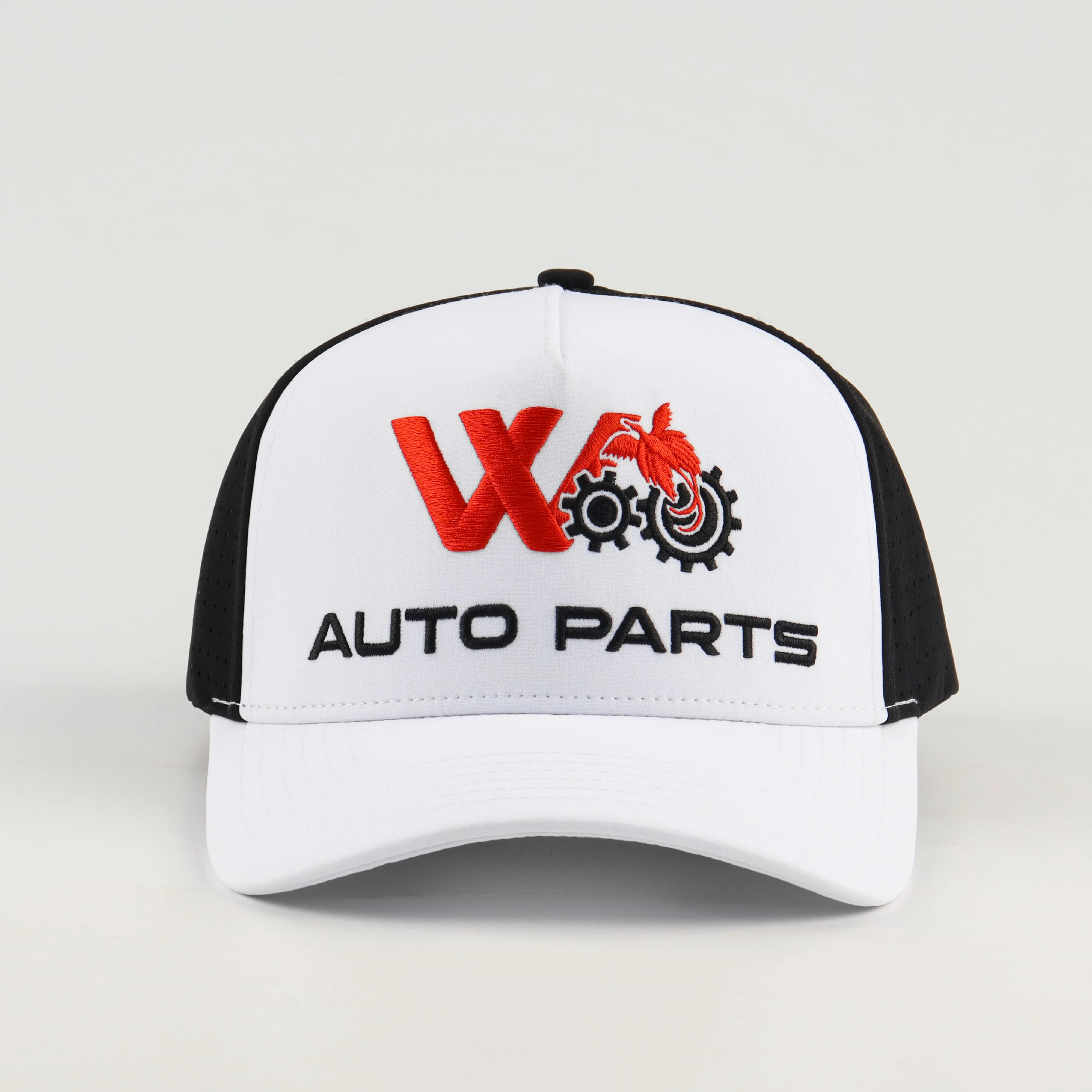 Oem Custom High Quality Men Women White Laser Cut Hole Perforated Dad Hat,5 Panel Curved Brim Woven Patch Logo Rope Baseball Cap