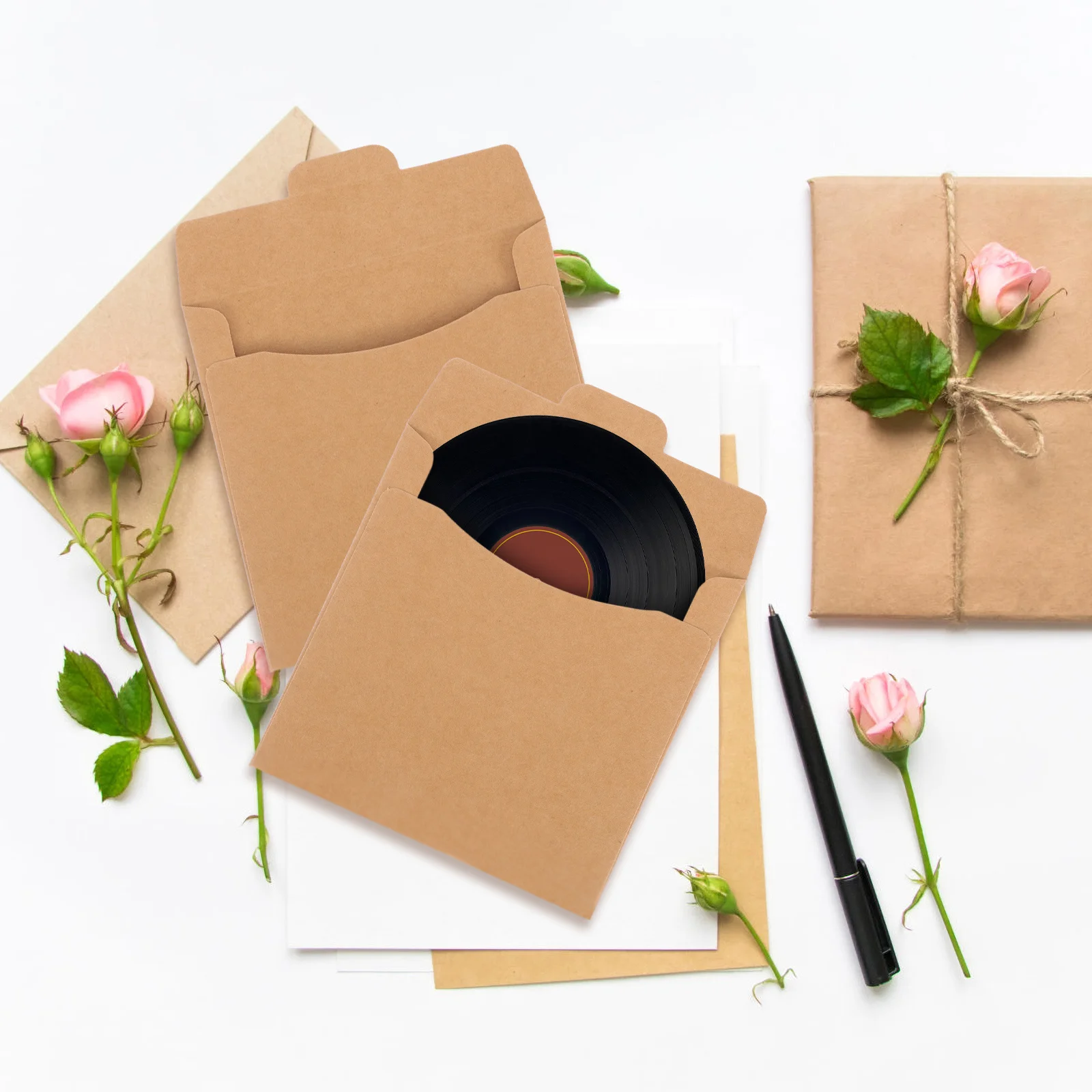 

50Pcs Kraft Paper Cd Envelopes Durable Storage Sleeves Organizer Bags for Home Office Dvd Protection Cd Sleeves