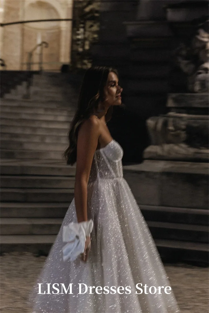 LIAM Glitter Lange Avondjurken Sweetheart Mouwloze Galajurken Zijde Kant Tule Bruid Gewaden Vestidos De Novia Avond