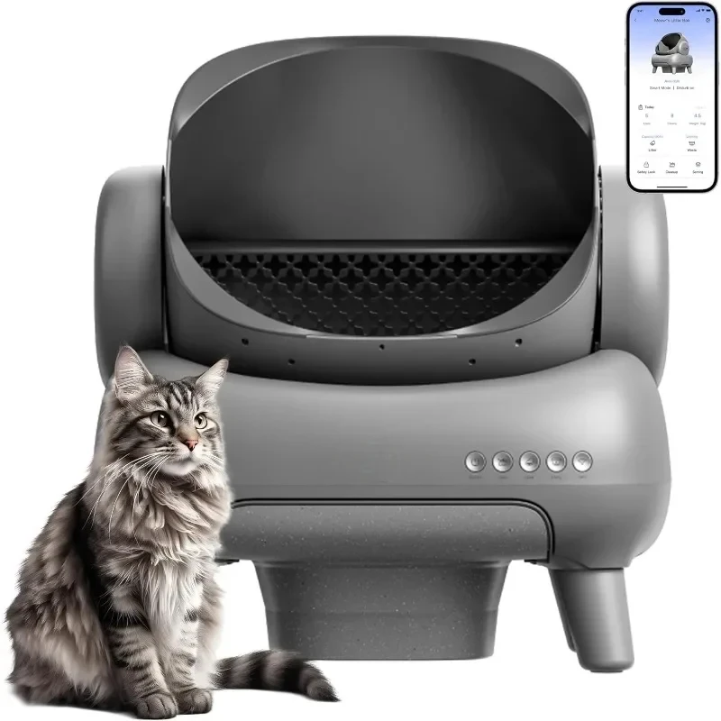 

Open-Top Self Cleaning Cat Litter Box, Automatic Cat Litter Box with APP Control, Odor-Free Waste Disposal Includes Trash Bags