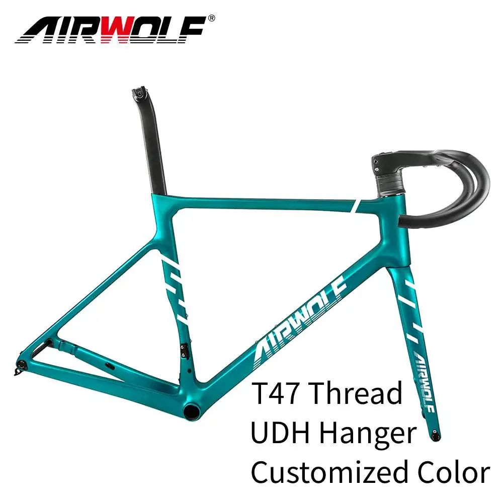 AIRWOLF Lightweight T1000 Carbon Fiber Road Bike Frame Disc Brake Max 38C Bicycle Frameset  T47 Thread BB Race Bike Frame