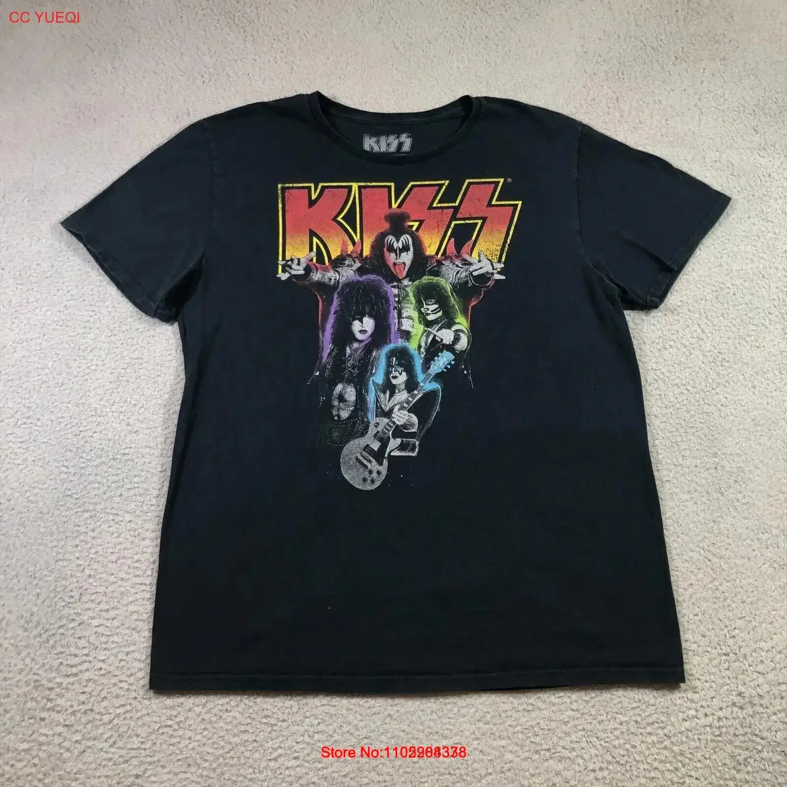 

kiss band T shirt mens L black rock vintage Washed designer clothes Stretched homme Soft Versatile fashion Casual graphic