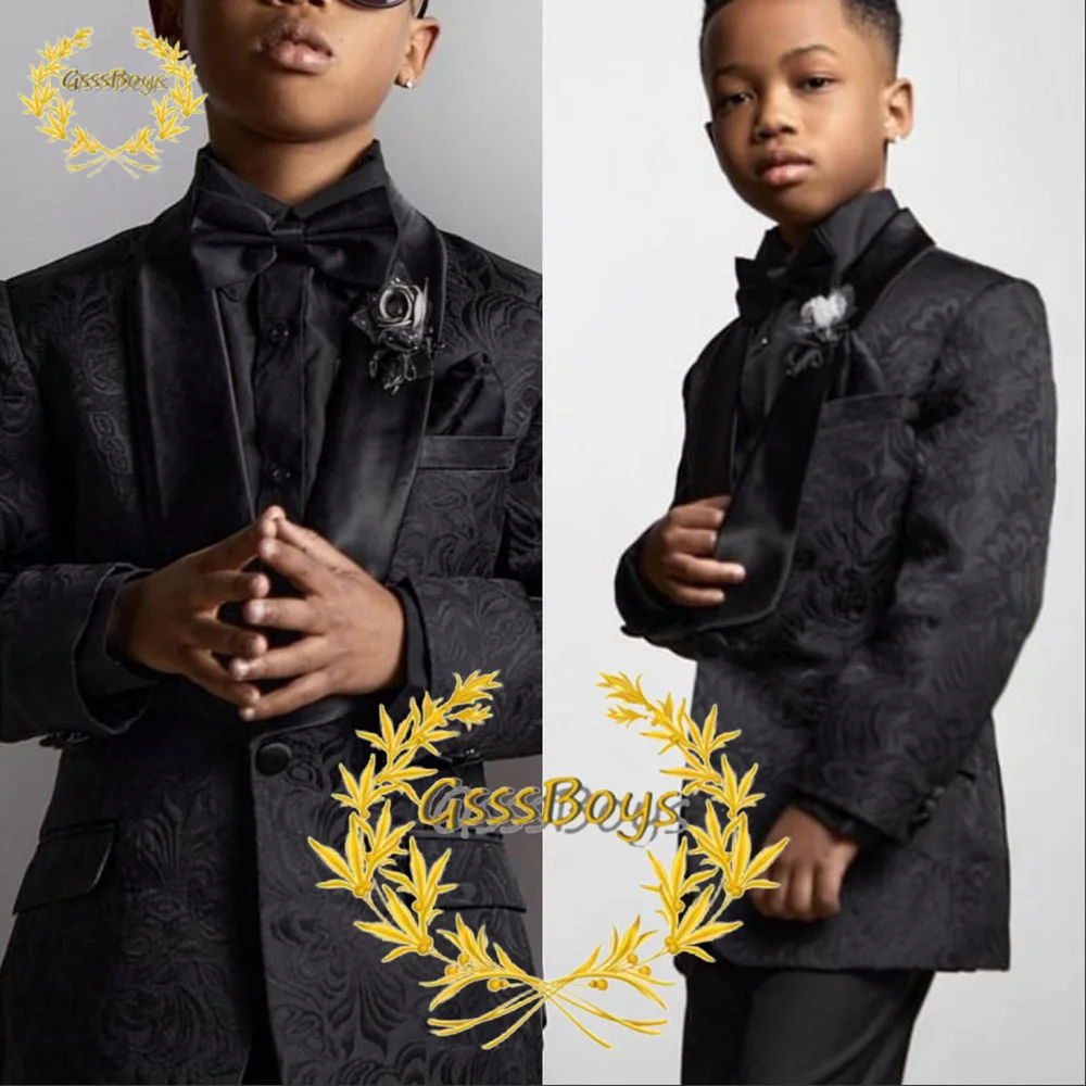 Boys Suit 2 Piece Floral Jacket Panats Wedding Tuxedo Cape Collar Rose Pattern Children's Blazer Set Custom Clothes Ages 2-16