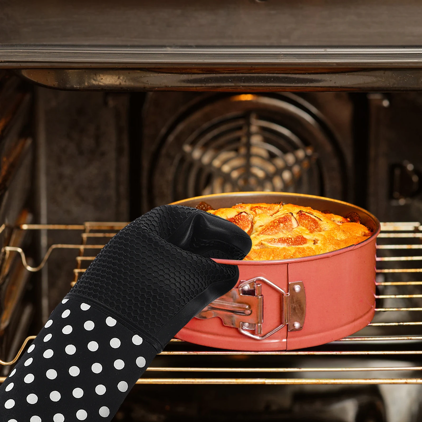 

2pcs Insulation Gloves High Temperature 300°C Silicone Mitts Black 33CM Kitchen Baking Oven Nonslip Gloves Cooking