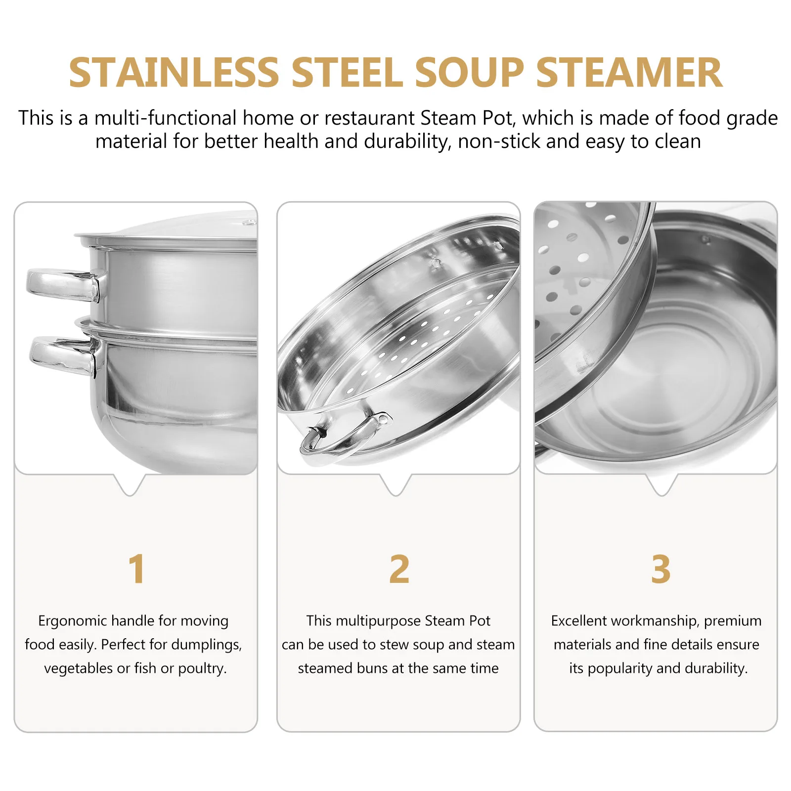 

1Set Thickened Double Ear Steam Pot Multi Functional Stainless Steel Food Steamer for Home Restaurant Cooking Dumplings