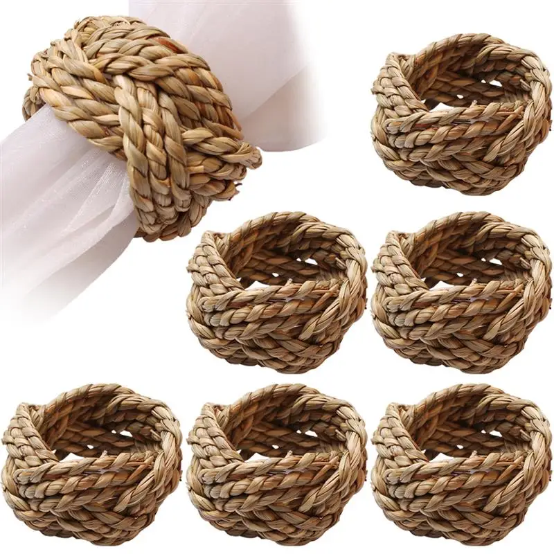 

6Pcs Woven Handmade Napkin Ring Woven Rustic Natural Napkin Ring Holder Table Decor Wooden Easter Rattan Napkin Rings Buckle