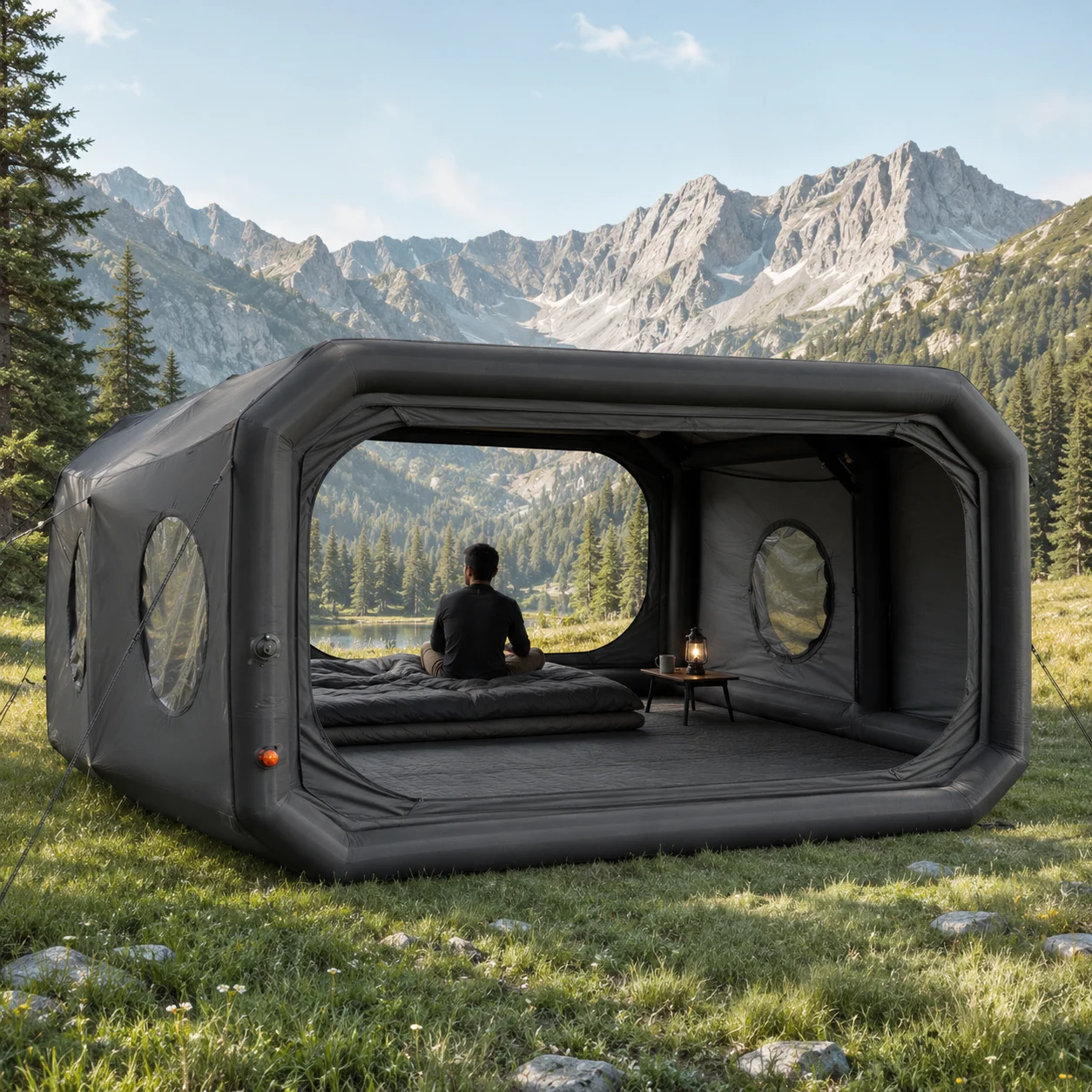 Portable inflatable camping cabin tent waterproof with window three-season UV protection quick open outdoor use