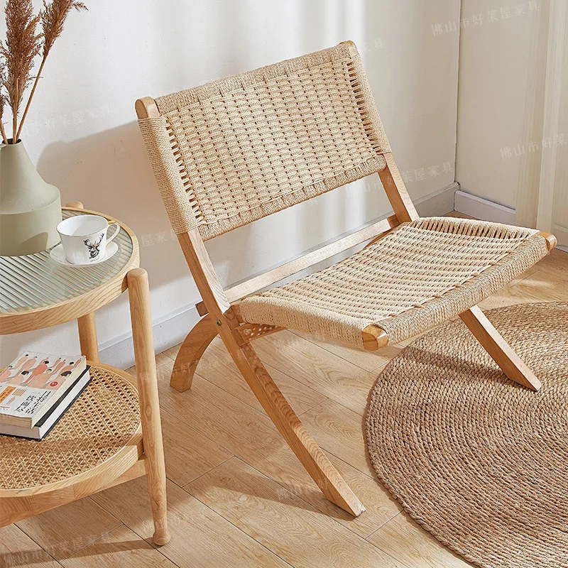 Factory Direct 2026 Folding sofa chair recliner solid wood rattan sofa chair balcony homestay designer backrest home leisure cha