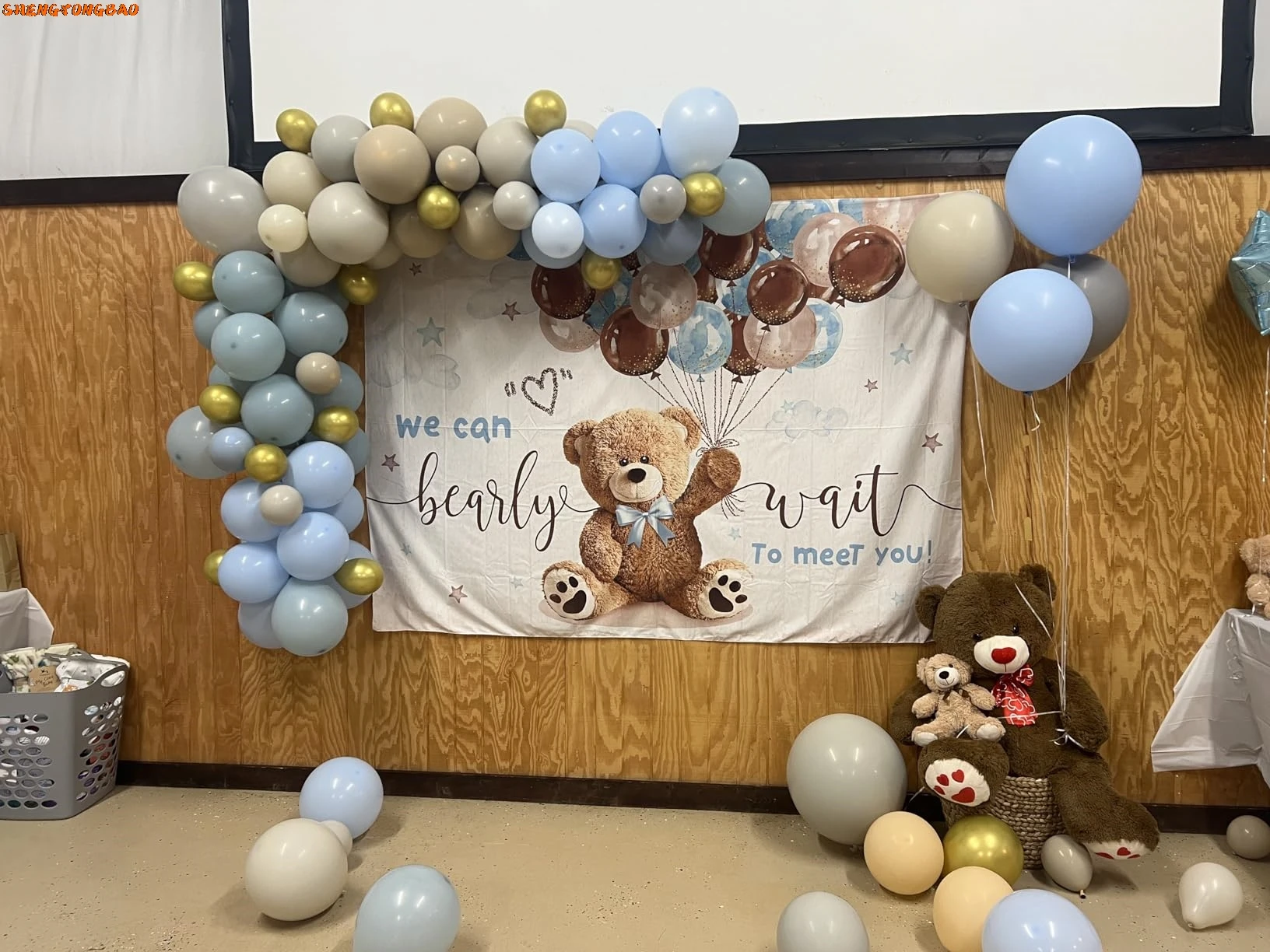 Фон с изображением медведя, воздушные шары, детский душ, мы можем Bearly Wait, детский день рождения, индивидуальный фон для фотосъемки, декор, баннер