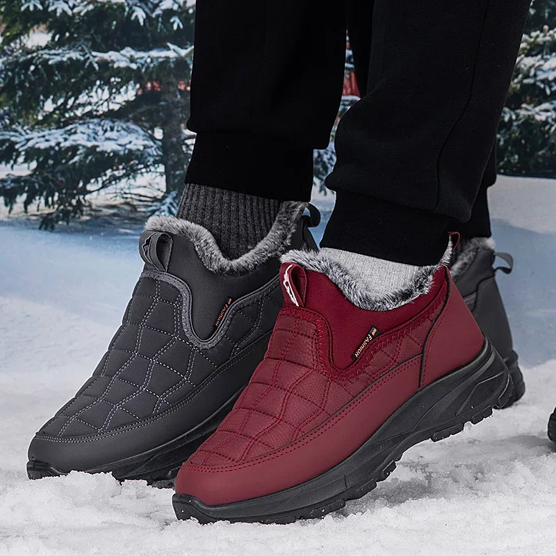 

​Men's Walking Shoes Elderly Outdoor Cotton Shoes Winter Suede Snow Boots Mid Top Soft Sole Anti Slip Boots Zapatillas Hombre