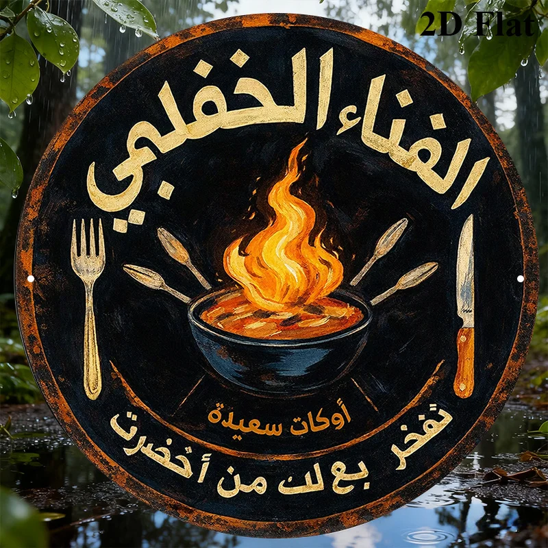 2D Vintage Metal Sign Round 8x8 Inch Middle Eastern Food Decor Arab Style BBQ Grill Wall Art for Restaurant Cafe Home Party Outd